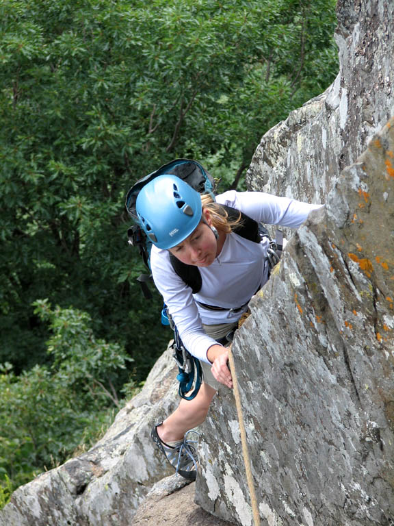 Beth following FM. (Category:  Rock Climbing)