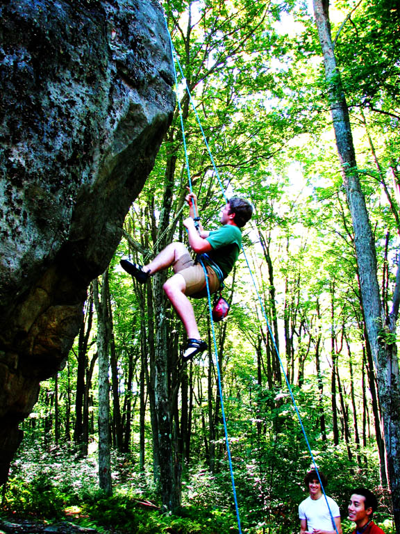 Mike ascending the rope to clean Campfire Direct.  I used Photoshop to create the intense contrast and colors. (Category:  Rock Climbing)