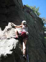 Katie leading I Just Can't Wait To Be King. (Category:  Rock Climbing)