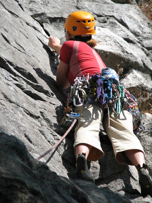 Kristin leading the first pitch of CCK Direct. (Category:  Rock Climbing)