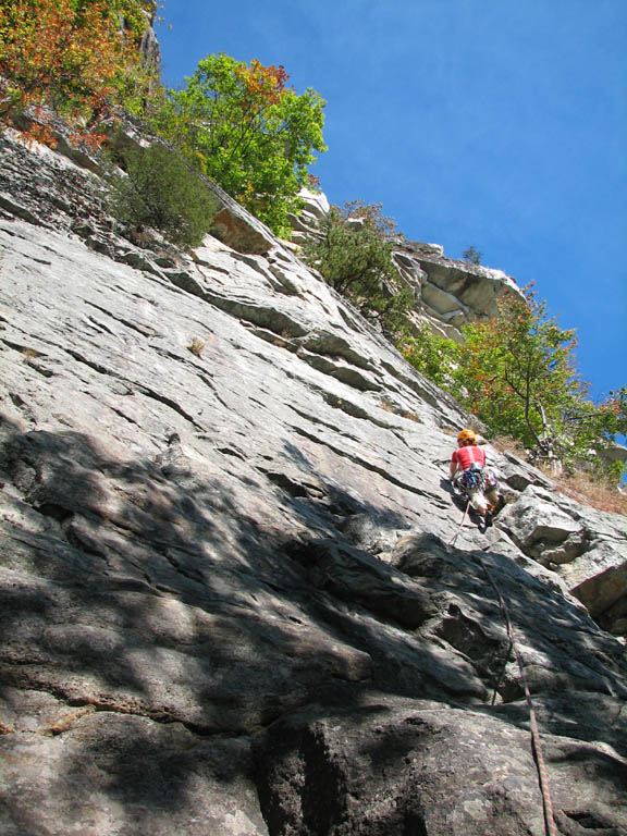 Kristin leading the first pitch of CCK Direct. (Category:  Rock Climbing)