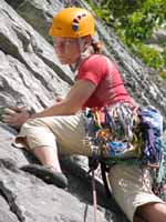 Kristin leading the first pitch of CCK Direct. (Category:  Rock Climbing)