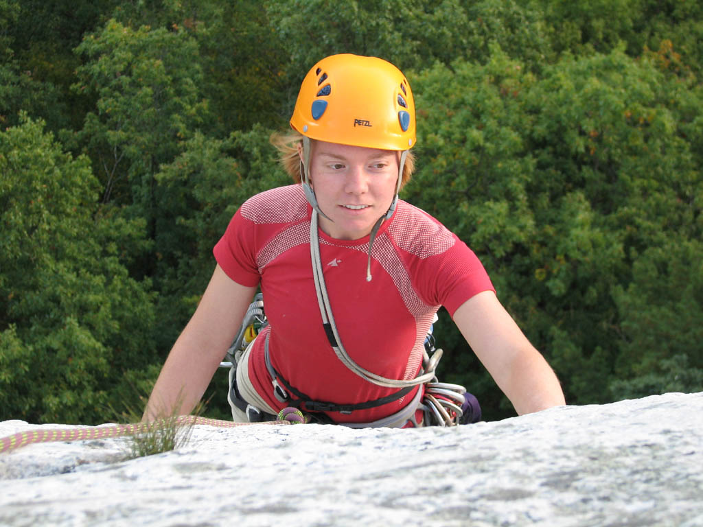 Kristin at the top of Arrow. (Category:  Rock Climbing)