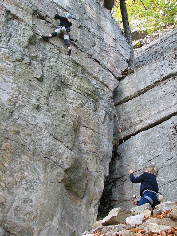 Bridget belaying Beth on Red Cabbage Right. (Category:  Rock Climbing)