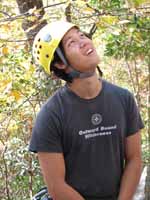 Aramy getting ready to lead Arch Direct. (Category:  Rock Climbing)