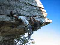 Attempting The Dangler. (Category:  Rock Climbing)