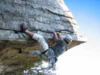 Attempting The Dangler. (Category:  Rock Climbing)