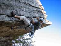 Attempting The Dangler. (Category:  Rock Climbing)