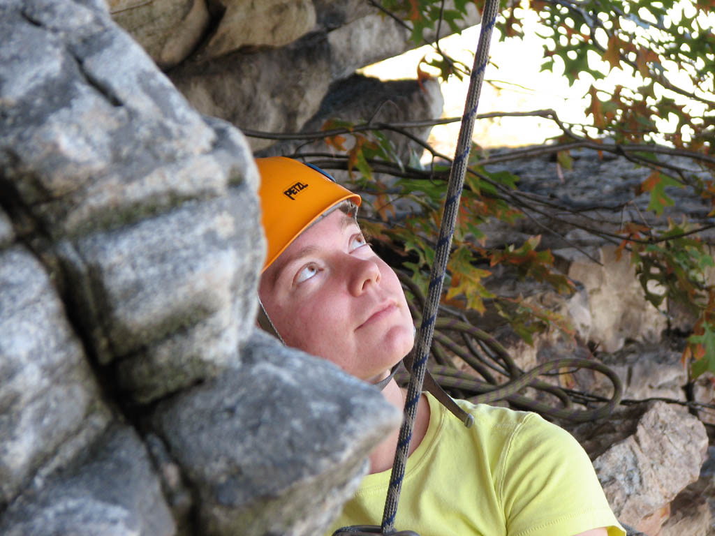 Kristin belaying (Category:  Rock Climbing)
