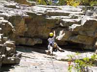 Aramy leading Arch Direct (Category:  Rock Climbing)