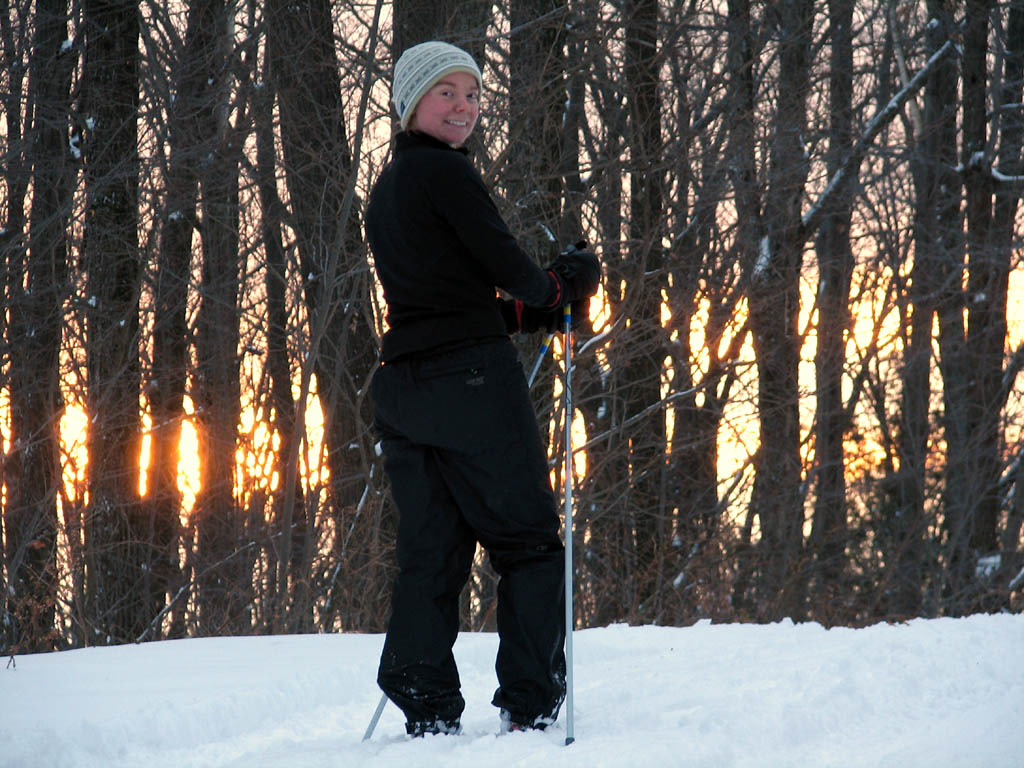 Kristin at sunset. (Category:  Skiing)