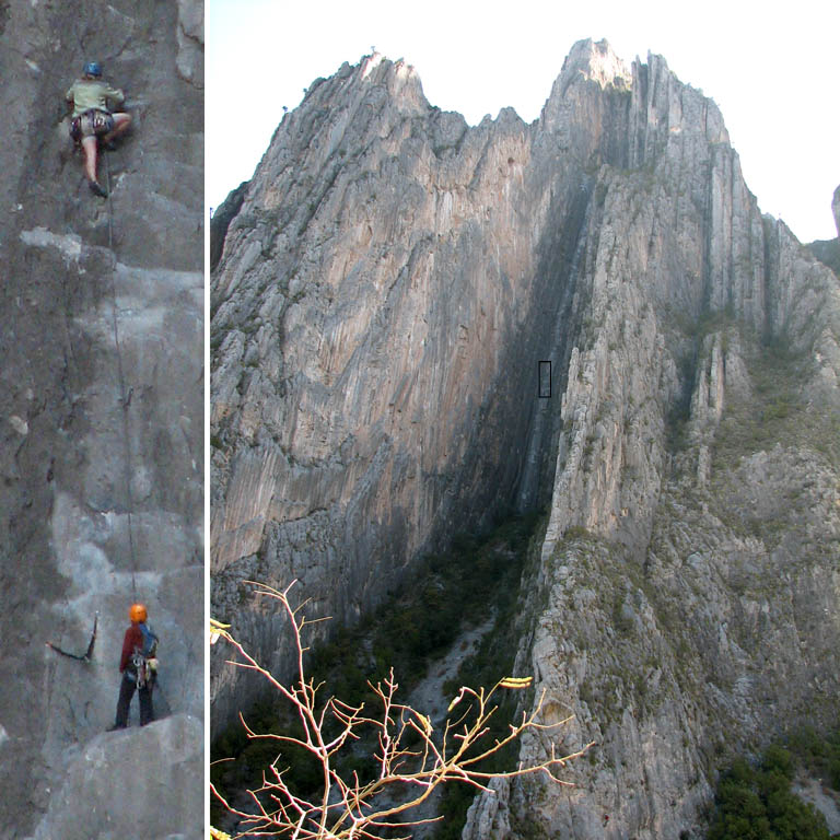 Beth leading the third pitch of Super Nova.  This picture gives a little perspective of the scale of the climb. (Category:  Rock Climbing)