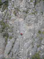 Keith climbing on Mini Super Wall.  Shot from Space Boyz. (Category:  Rock Climbing)