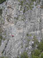 Keith climbing on Mini Super Wall.  Shot from Space Boyz. (Category:  Rock Climbing)