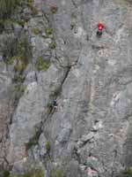 Beth and Keith climbing on Mini Super Wall.  Shot from Space Boyz. (Category:  Rock Climbing)