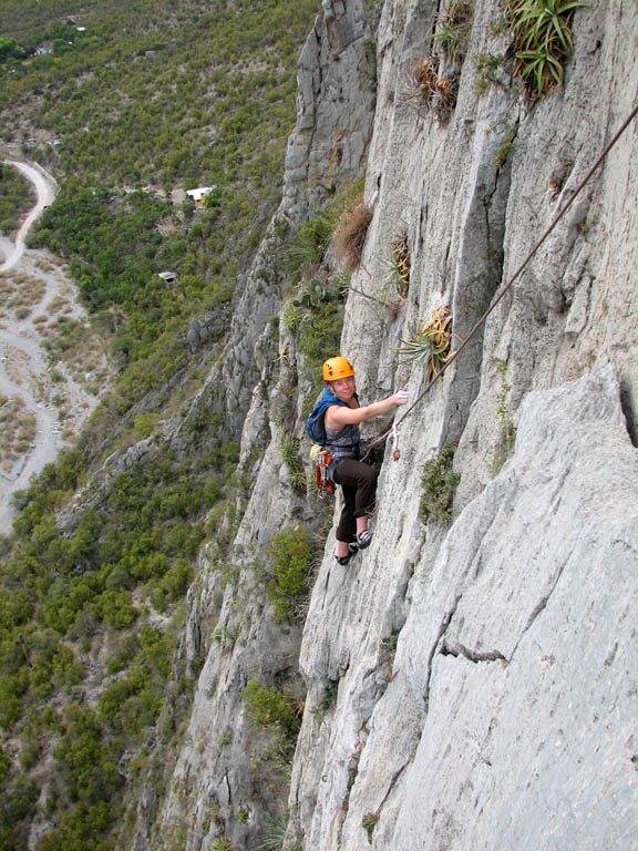 Kristin following pitch 5 of Space Boyz. (Category:  Rock Climbing)