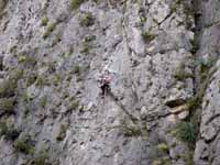 Kristin leading Space Boyz.  Shot from Mini Super Wall. (Category:  Rock Climbing)