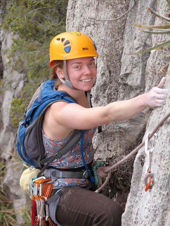 Kristin following pitch 5 of Space Boyz. (Category:  Rock Climbing)