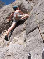 Beth leading Treasure of Sierra Madre. (Category:  Rock Climbing)