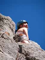 Beth at the top of Treasure of Sierra Madre. (Category:  Rock Climbing)