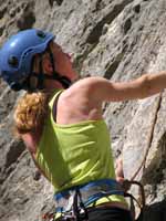 Jess climbing La Pressa. (Category:  Rock Climbing)