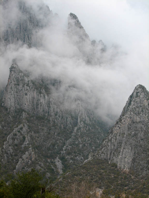 Potrero shrouded in rain, mist and clouds. (Category:  Rock Climbing)