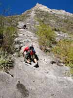 Kristin and Keith simulclimbing the first two pitches of Yankee Clipper. (Category:  Rock Climbing)