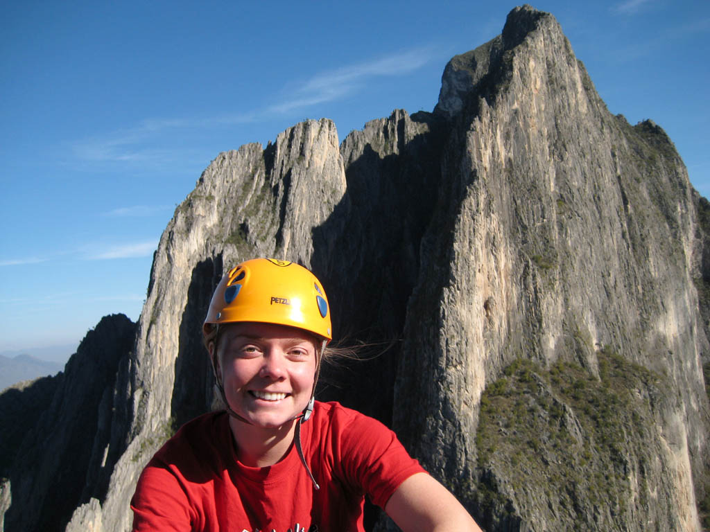 Kristin at the top of Yankee Clipper. (Category:  Rock Climbing)