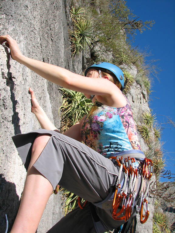 Beth leading Space Boyz. (Category:  Rock Climbing)