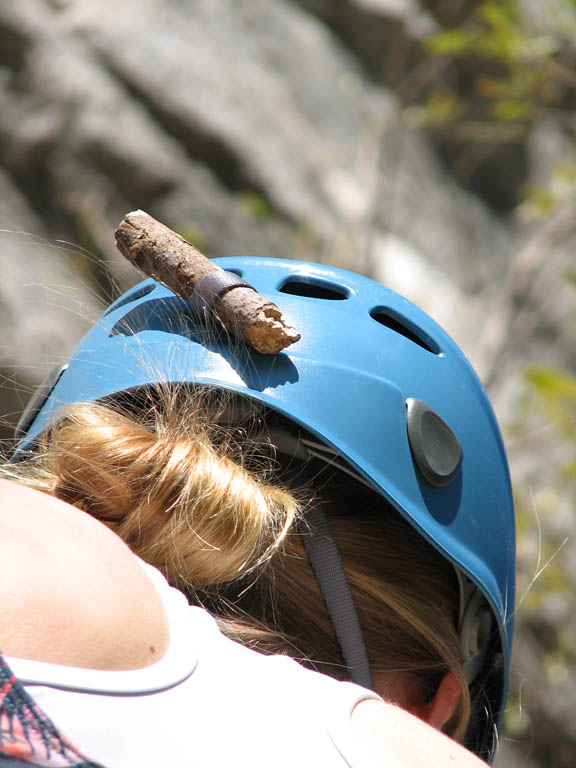 Beth with the stick she brought all the way from New York! (Category:  Rock Climbing)