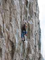 Keith leading a very hard climb. (Category:  Rock Climbing)