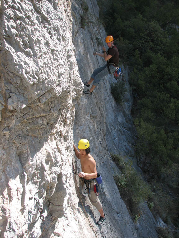 Aramy working Muffin Man. (Category:  Rock Climbing)