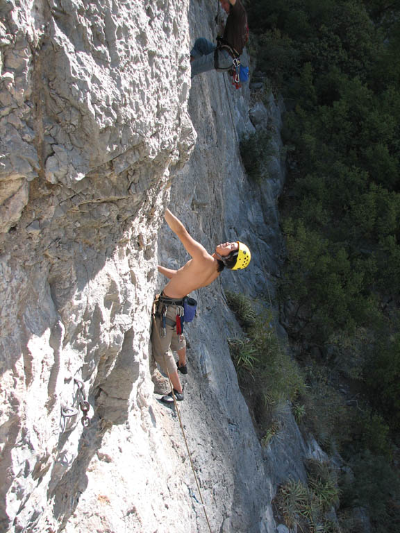 Aramy working Muffin Man. (Category:  Rock Climbing)