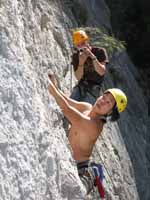 Aramy working Muffin Man. (Category:  Rock Climbing)