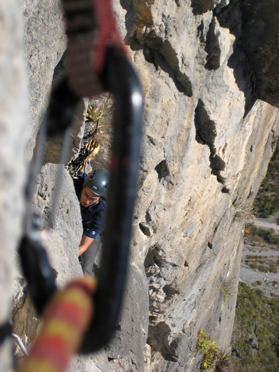 Kenny following a pitch high up on Time Wave Zero. (Category:  Rock Climbing)