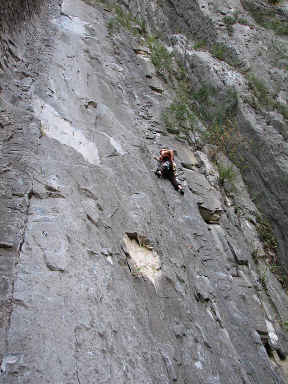 Kristin leading the first pitch (5.11a) of Super Nova. (Category:  Rock Climbing)