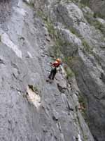 Kristin's first lead fall. (Category:  Rock Climbing)