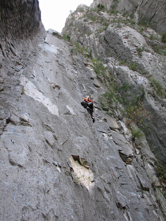 Kristin leading the first pitch (5.11a) of Super Nova. (Category:  Rock Climbing)