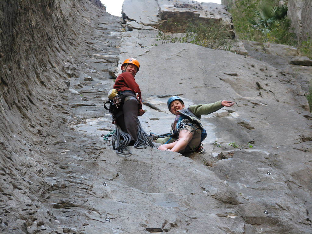 Kristin and Beth at the top of the first pitch of Super Nova. (Category:  Rock Climbing)