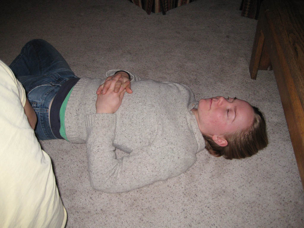 Kristin blends into the carpet. (Category:  Rock Climbing)