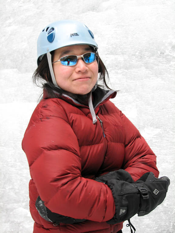 Iori with me and Kristin reflected in her glasses. (Category:  Ice Climbing)