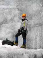 Kristin at the base of the falls. (Category:  Ice Climbing)