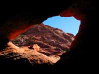 View out one of the many huecos. (Category:  Rock Climbing)