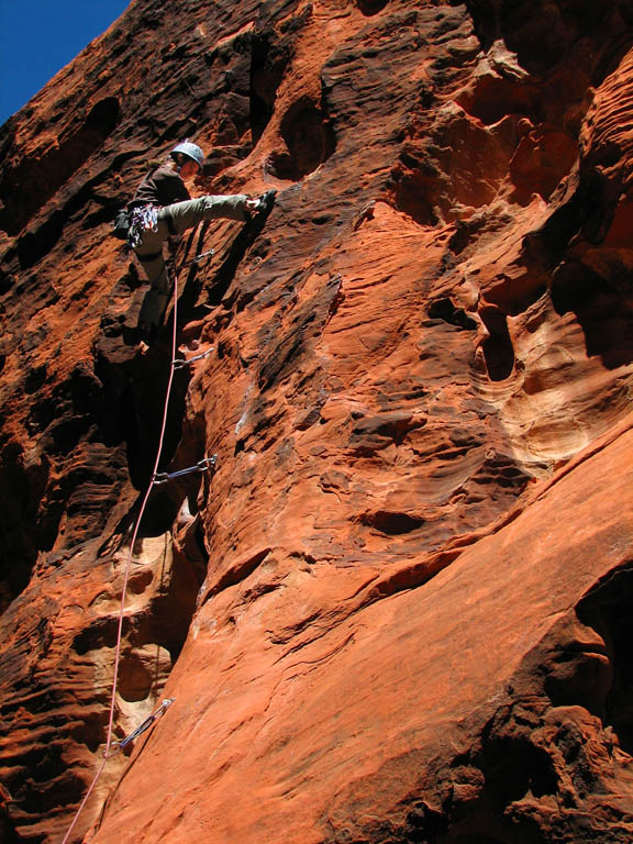 Jess leading The Heavy Hitter. (Category:  Rock Climbing)