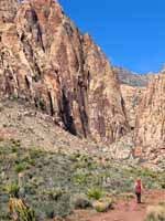 Kristin hiking in to Black Velvet Canyon. (Category:  Rock Climbing)