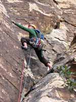 Kristin leading Frogland. (Category:  Rock Climbing)