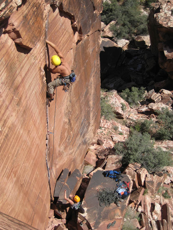 Aramy leading Atman. (Category:  Rock Climbing)