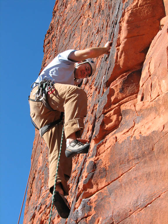 Leading Neon Sunset at Magic Bus. (Category:  Rock Climbing)