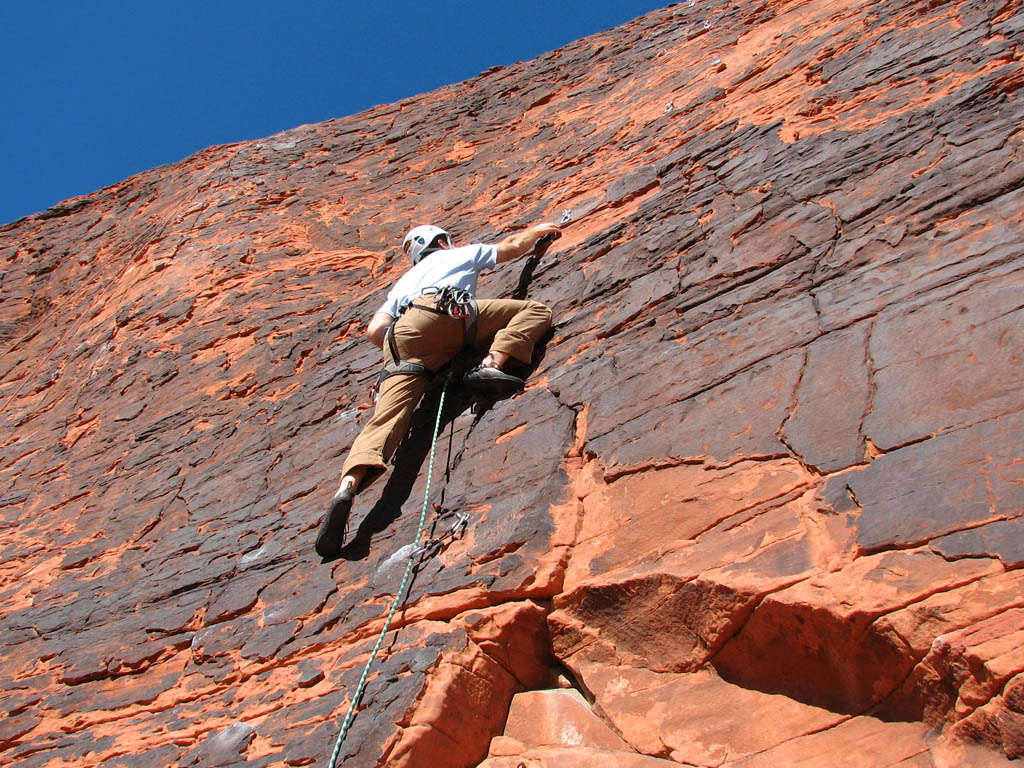 Leading Neon Sunset at Magic Bus. (Category:  Rock Climbing)