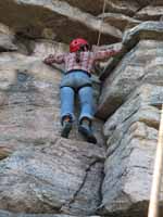 Meredith starting No Picnic. (Category:  Rock Climbing)